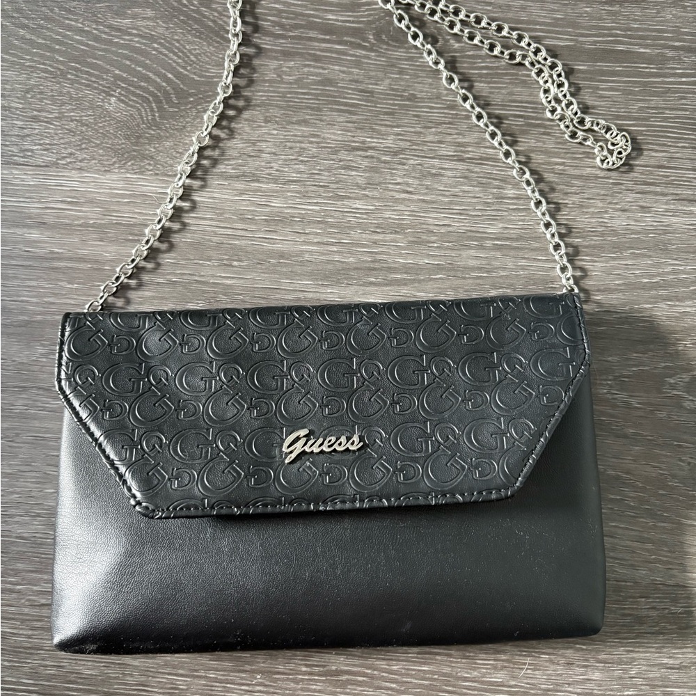 Guess Black Embossed Bag with Chain
